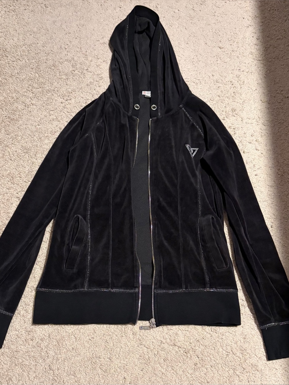 Black Velour Zip Hoodie with Subtle Logo